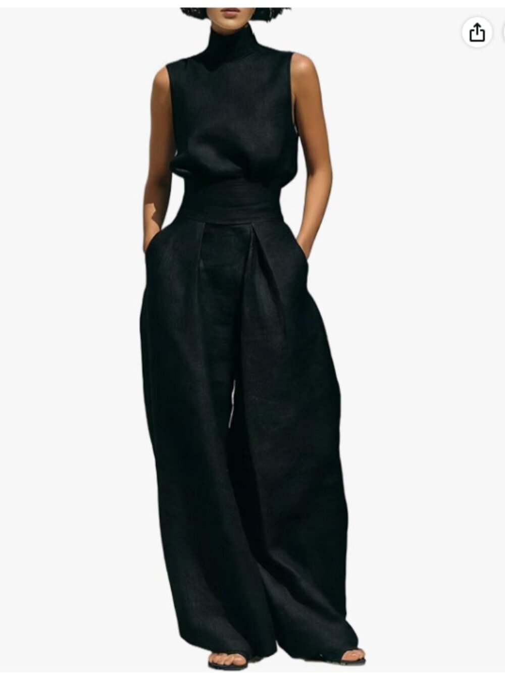 2 Piece Dressy Mock Neck Sleeveless Top Wide Leg Pants Travel Outfits
